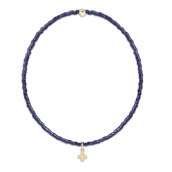 eNewton Hope Classic Navy Bracelet Signature Cross Small Gold Charm - White Farmhouse Flowers
