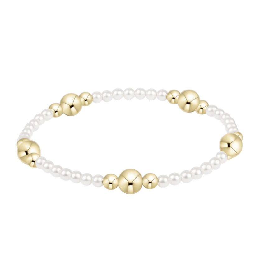 eNewton Purpose Gold 6mm Pearl Bracelet - White Farmhouse Flowers