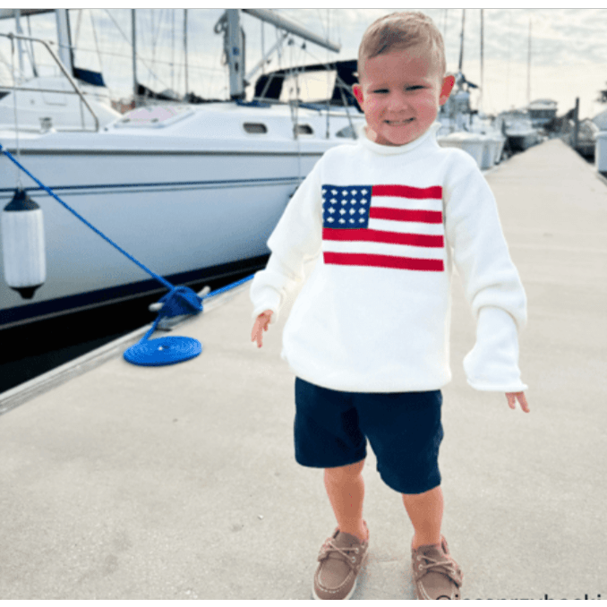 Flag Rollneck Sweater - White Farmhouse Flowers