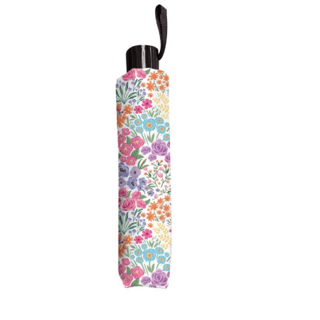 Floral Ditsy Compact Manual Umbrella 38" Canopy - White Farmhouse Flowers