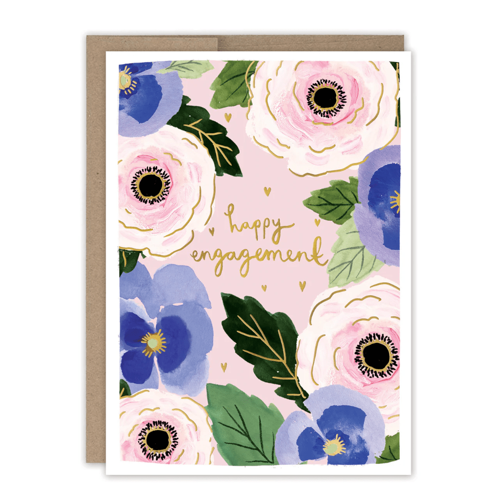 Floral Happy Engagement Card LM058 - White Farmhouse Flowers