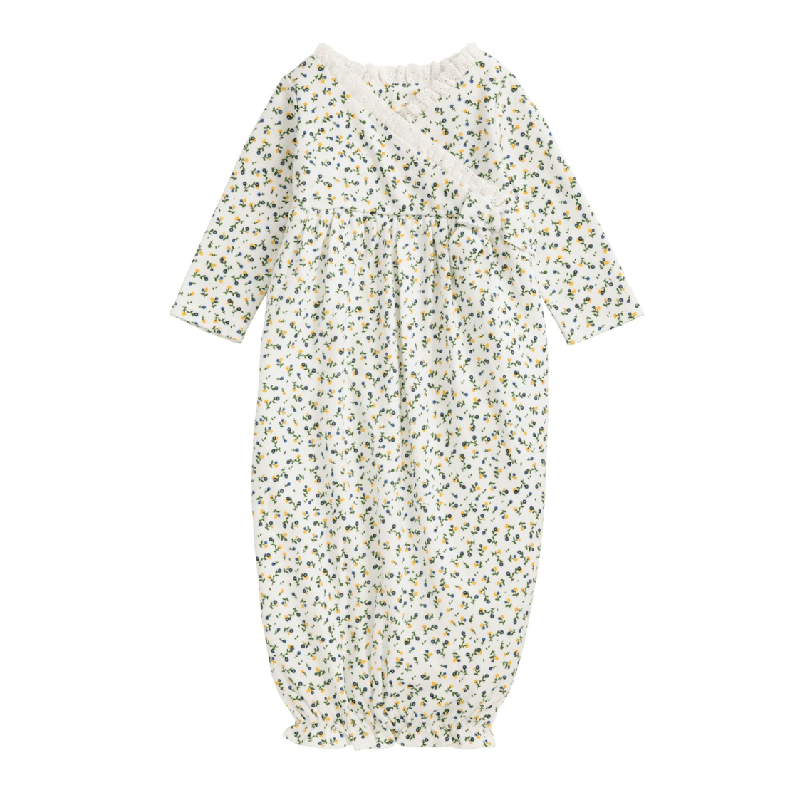 Floral Long Sleeve Baby Gown - White Farmhouse Flowers