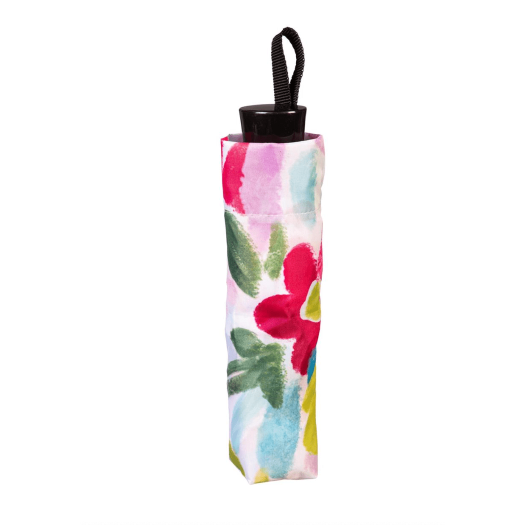 Floral Motif Compact Manual Umbrella - White Farmhouse Flowers