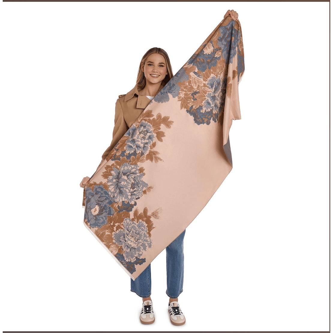 Floral Motif Double Sided Softer Than Cashmere Shawl - White Farmhouse Flowers