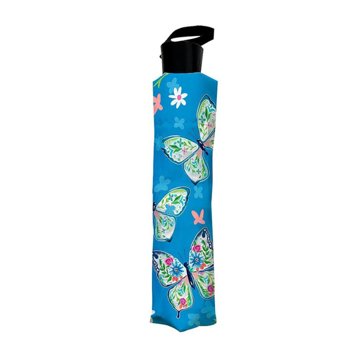 Fluttering Butterfly Compact Manual Umbrella - White Farmhouse Flowers