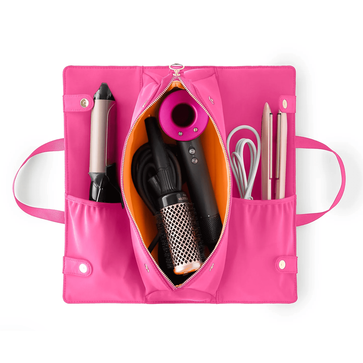 French Pink with Sherbert Interior Hair Tool Bag - White Farmhouse Flowers
