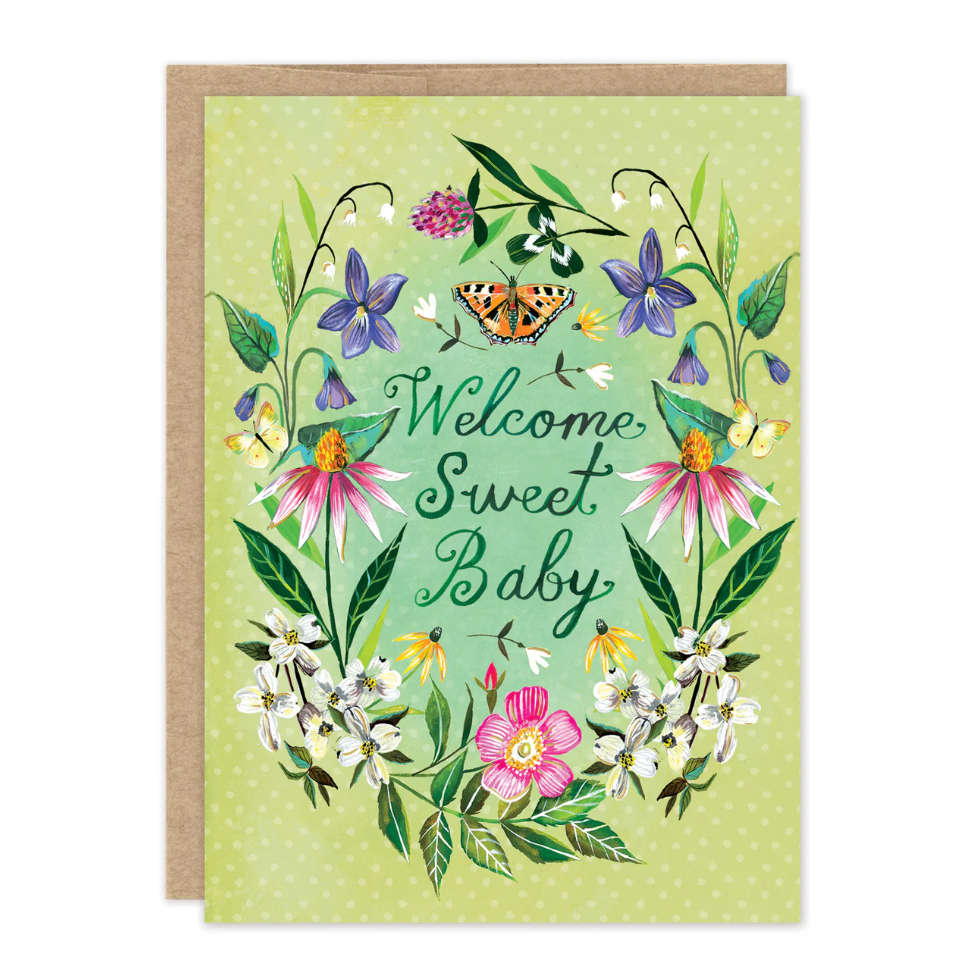 Garden Welcome Sweet Baby Card KD075 - White Farmhouse Flowers