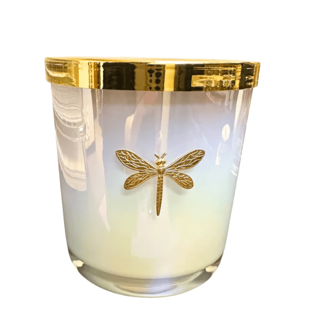 Gia Candle - Iridescent White - Scent: Currant + Geranium - White Farmhouse Flowers