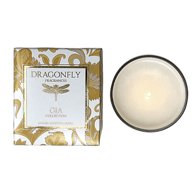 Gia Candle - Iridescent White - Scent: Currant + Geranium - White Farmhouse Flowers