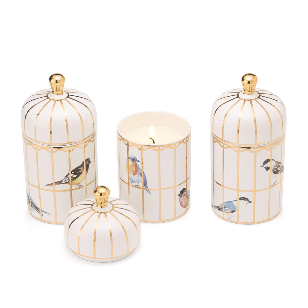Gilded Cage Lidded Fill Candle with Lemon Verbena - White Farmhouse Flowers