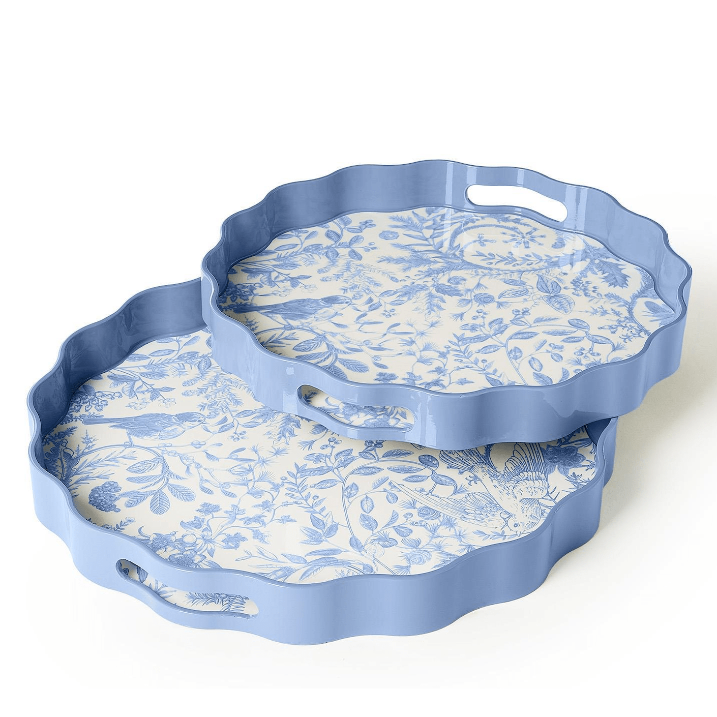 Gilded Cottage Scalloped Lacquered Tray - White Farmhouse Flowers