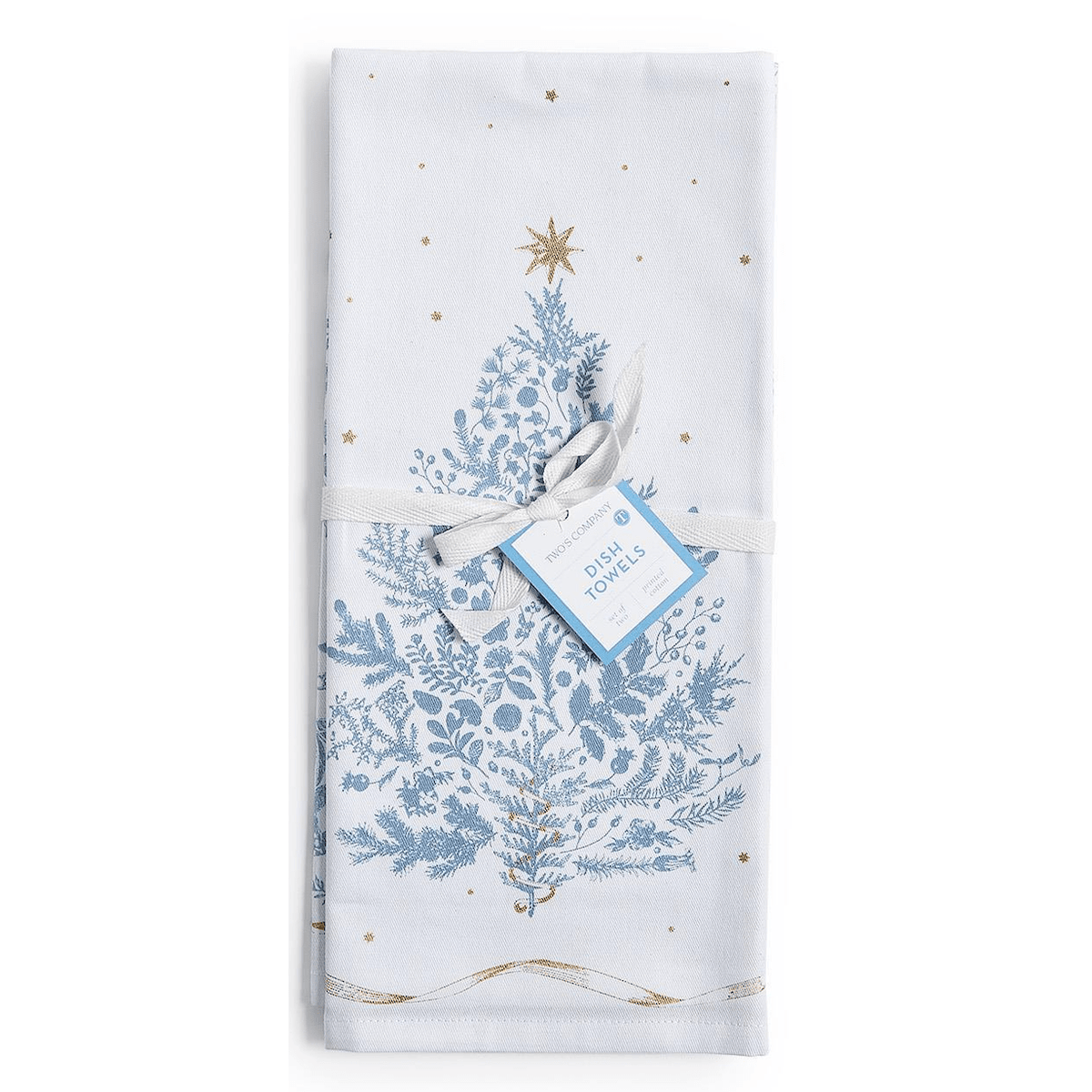 Gilded Cottage Set of 2 Dish Towels Includes Metallic Accented and Printed Pattern - White Farmhouse Flowers
