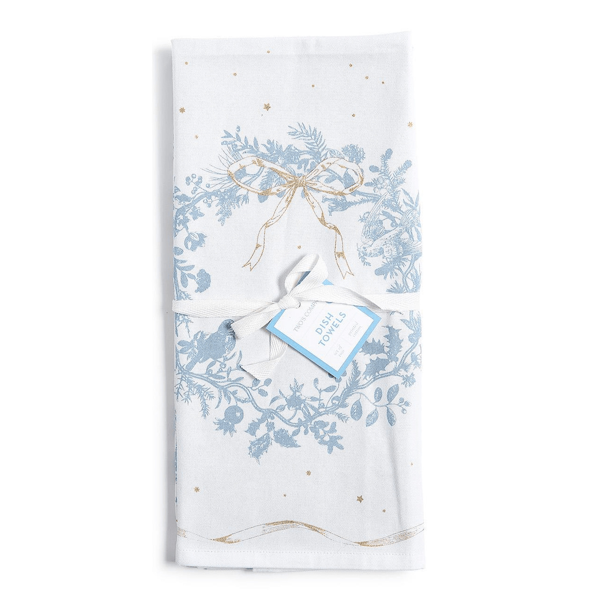 Gilded Cottage Set of 2 Dish Towels Includes Metallic Accented and Printed Pattern - White Farmhouse Flowers
