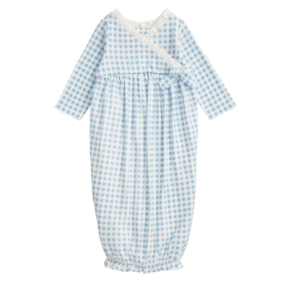 Gingham Long Sleeve Baby Gown - White Farmhouse Flowers