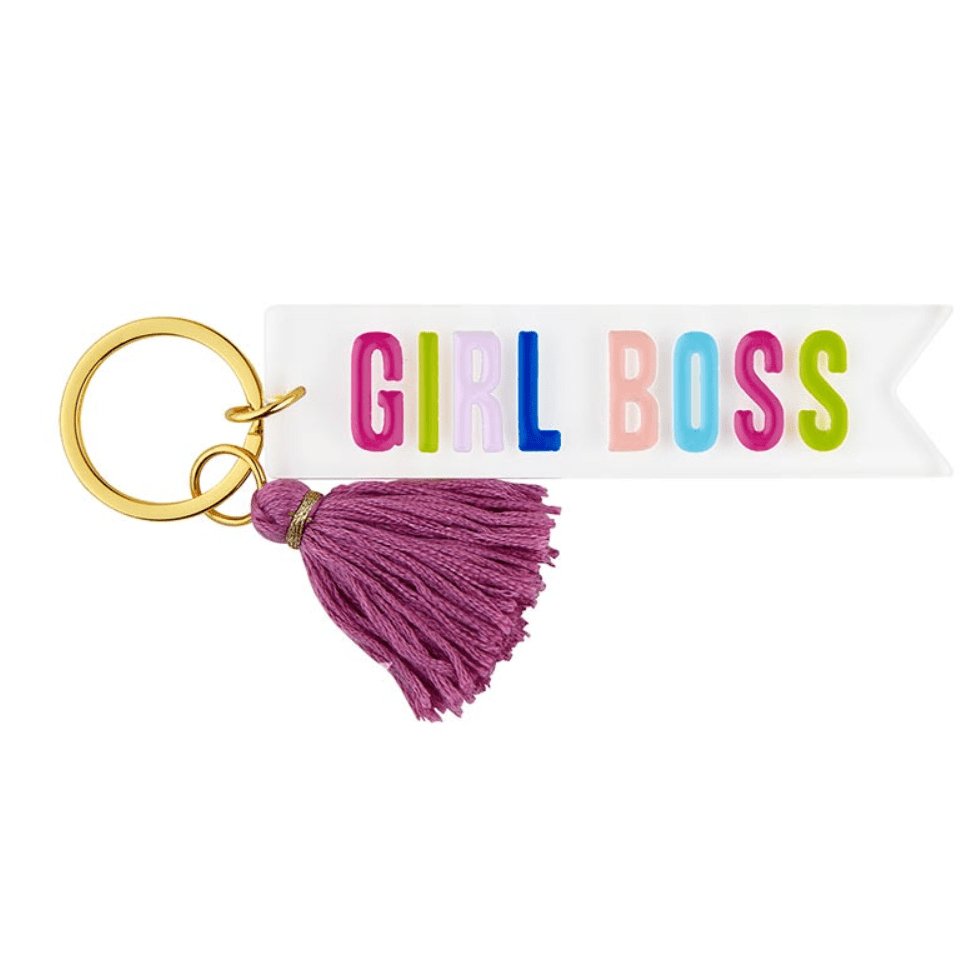 Girl Boss Acrylic Keychain - White Farmhouse Flowers