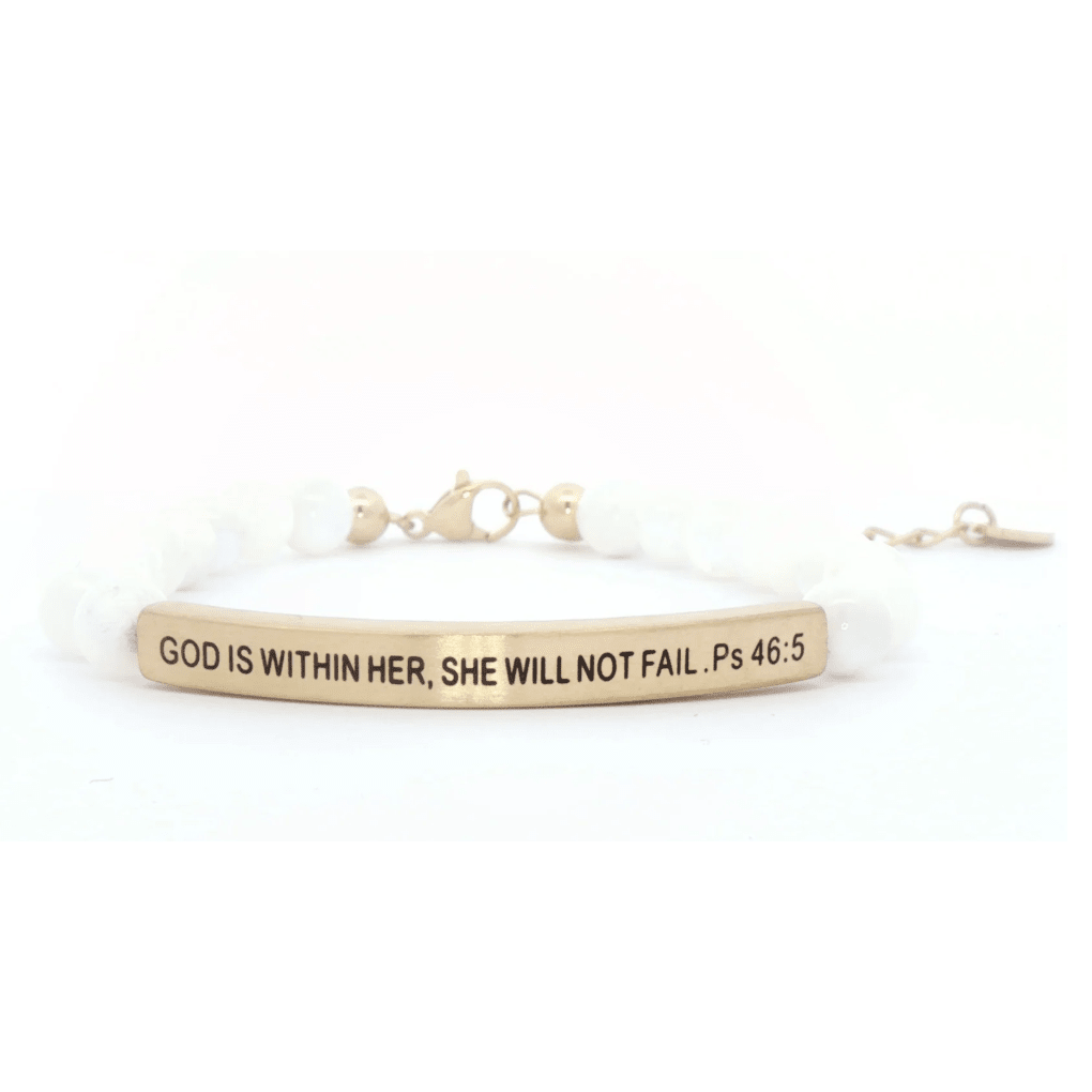 God is Within Her She Will Not Fail Ps 46:5 Mother of Pearl Bracelet - White Farmhouse Flowers