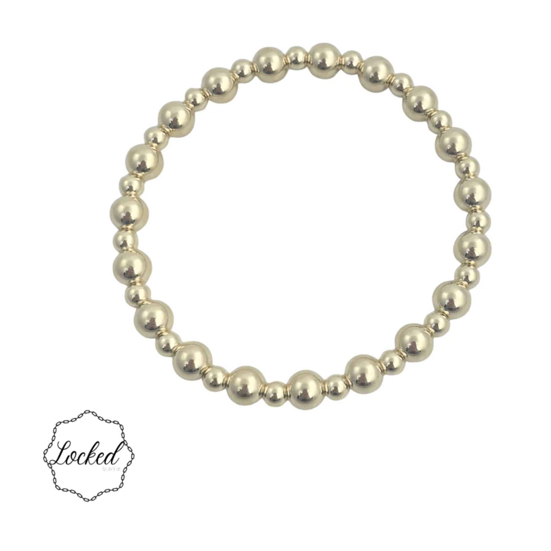 Gold Filled Beaded Patterned Bracelet - 4mm and 6mm - White Farmhouse Flowers