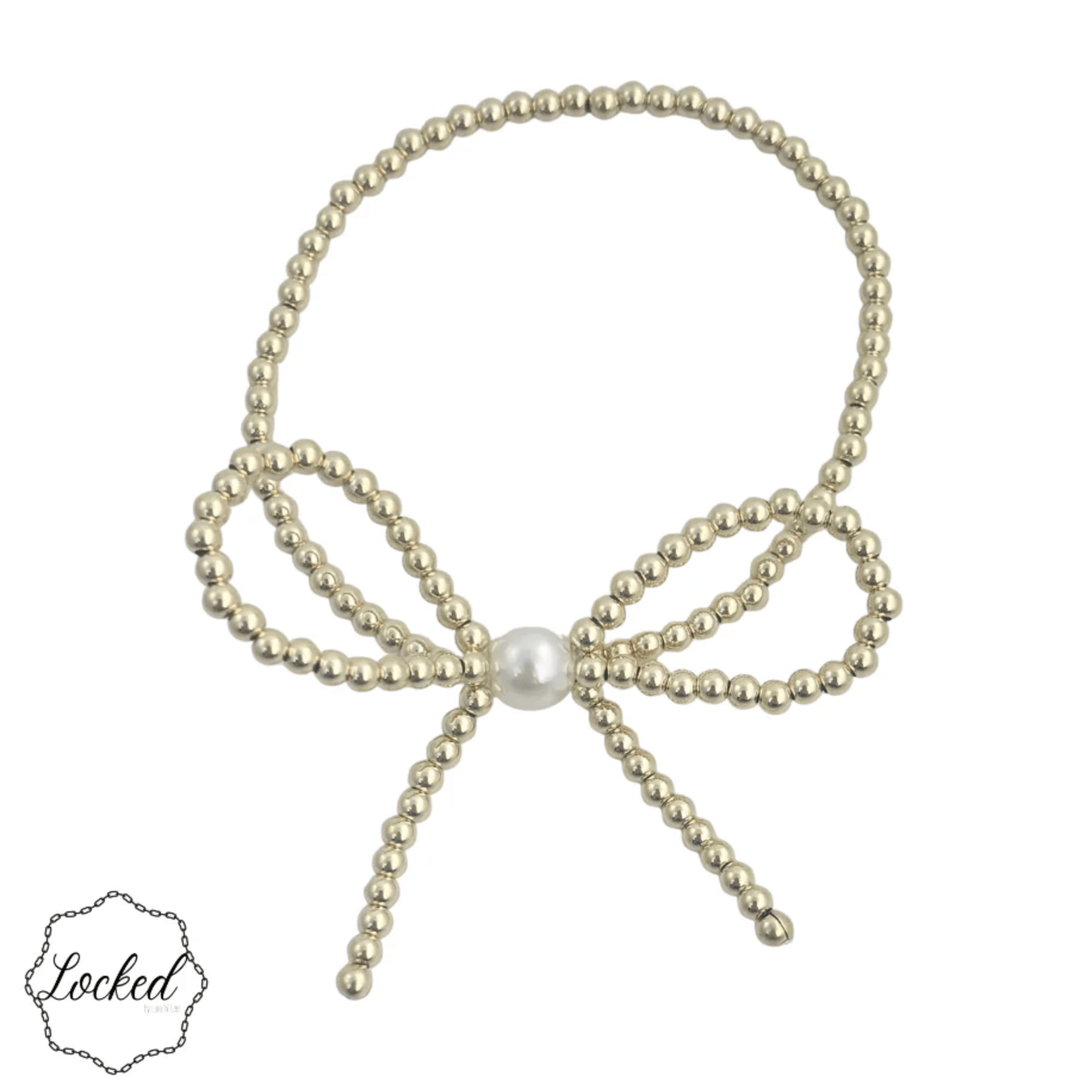 Gold Filled Bow Bracelet with Pearl Accent - White Farmhouse Flowers