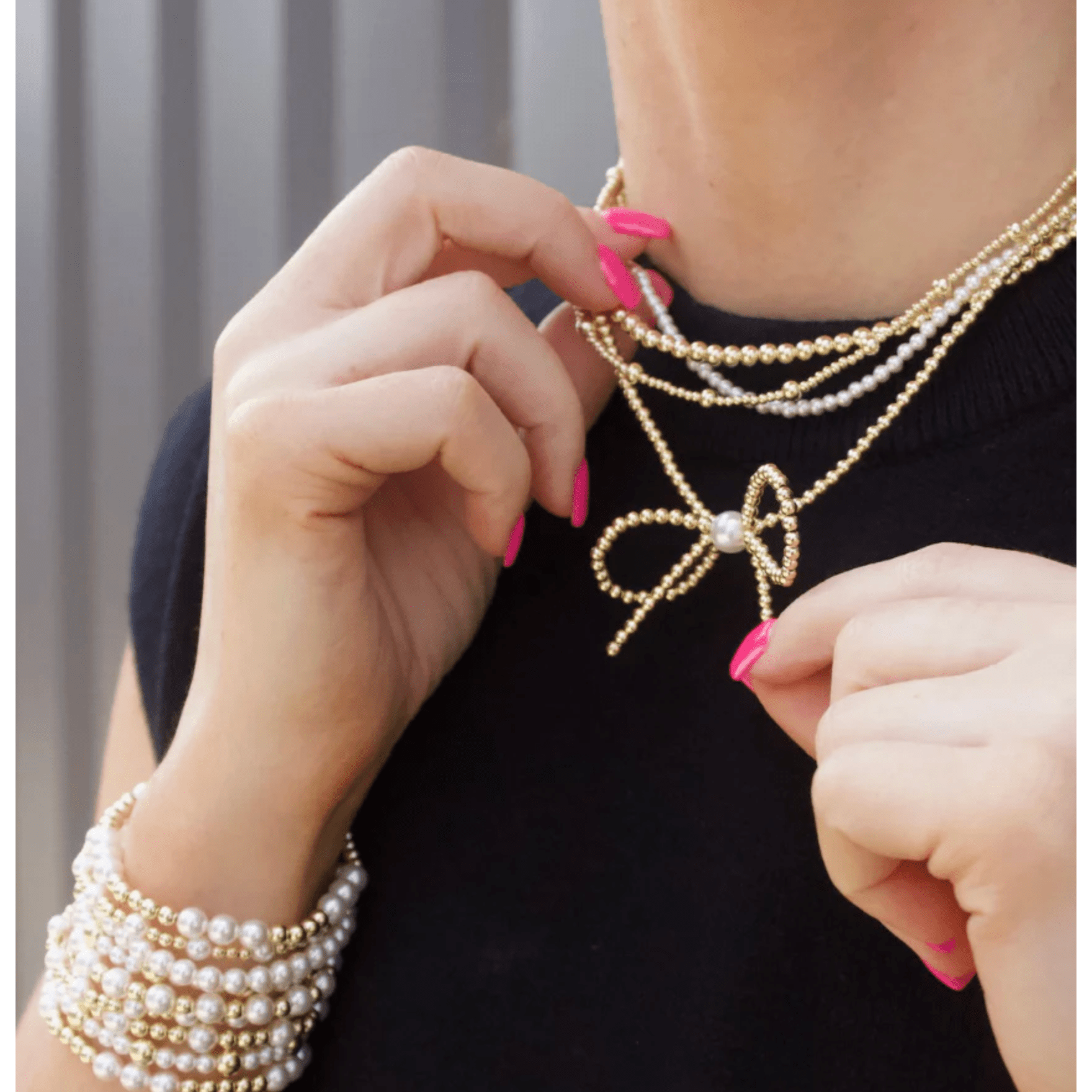 Gold Filled Bow Necklace - White Farmhouse Flowers