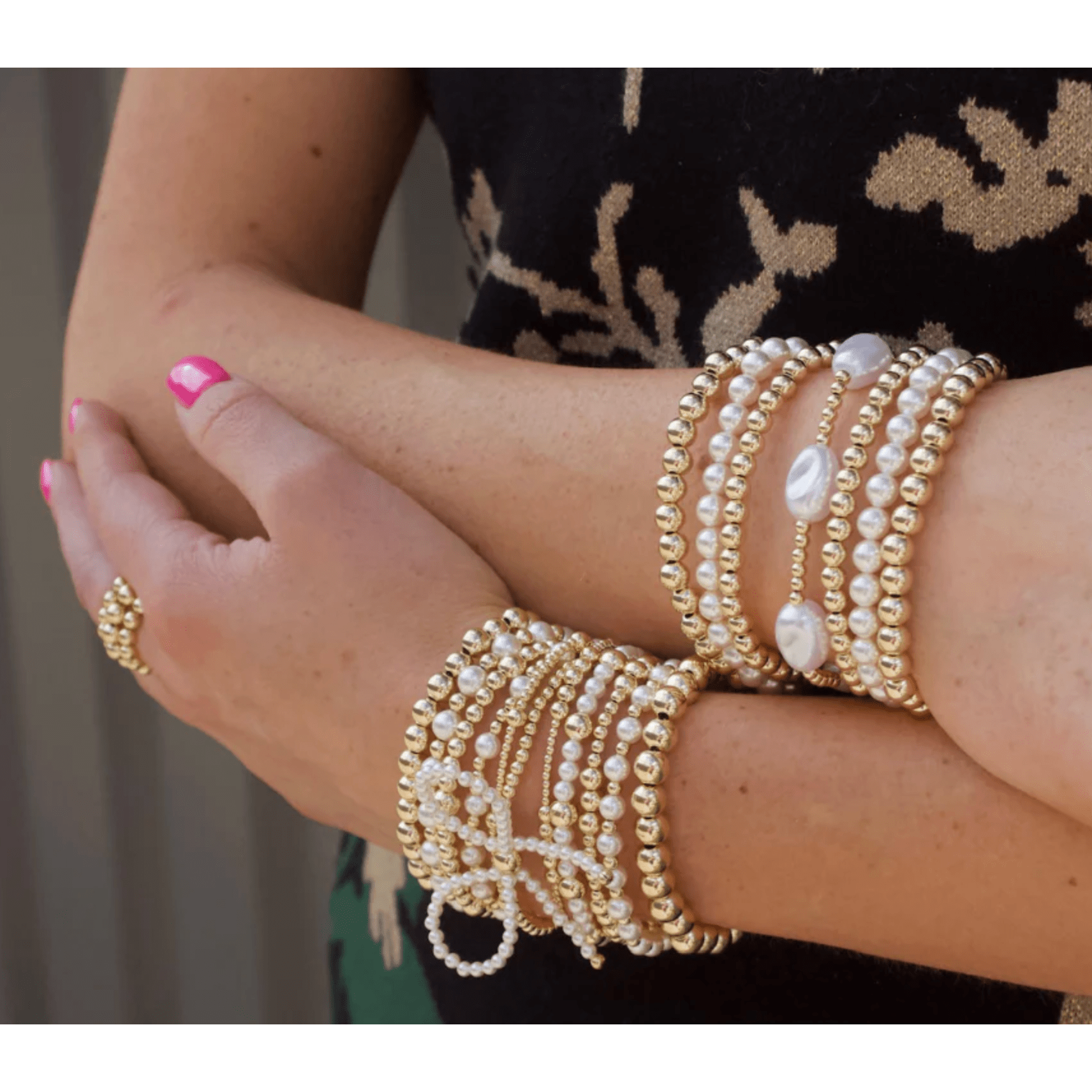 Gold Filled Mother of Pearl Bracelet - White Farmhouse Flowers
