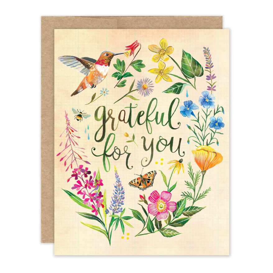 Grateful Hummingbird Luxe Thank You Card 2 - KD019 - White Farmhouse Flowers