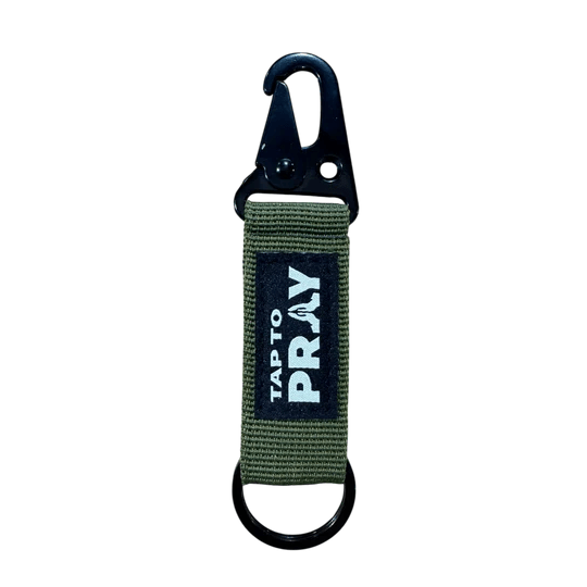 Green Tap To Pray Tactical Carabiner Keychain - White Farmhouse Flowers