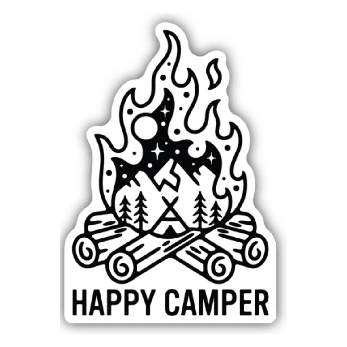 Happy Camper Campfire Sticker - White Farmhouse Flowers