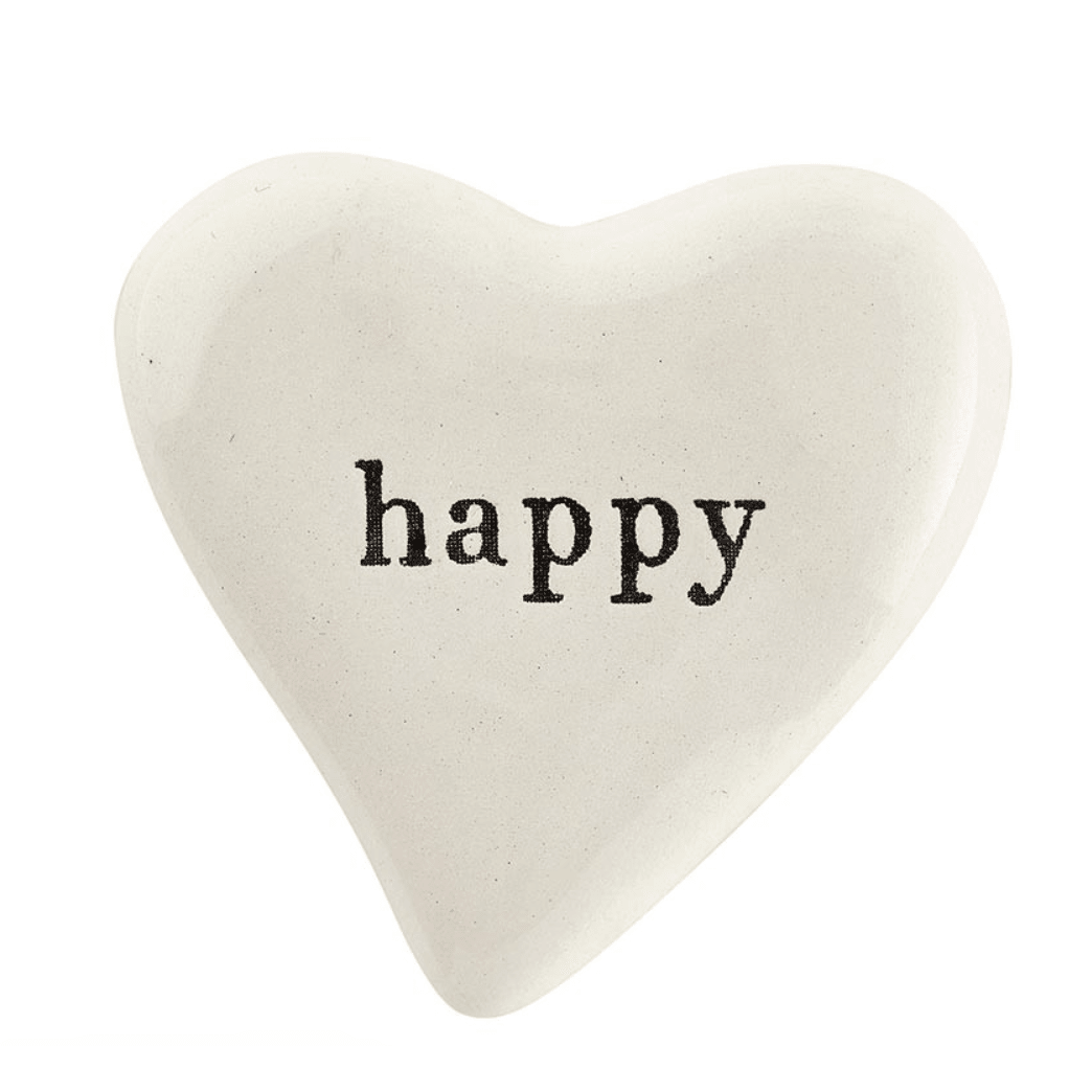 Happy Ceramic Heart - White Farmhouse Flowers