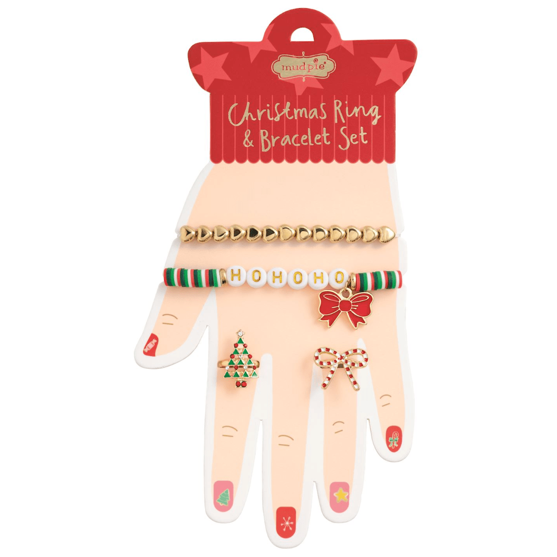 Ho Ho Ho Bracelet and Ring Set - White Farmhouse Flowers