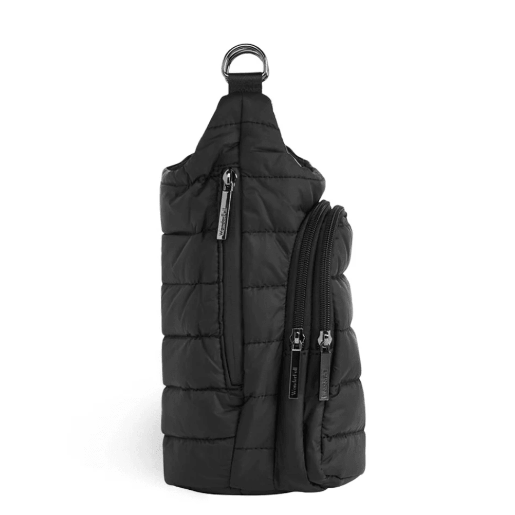 HydroBag Handle Black Matte with Gray, Black, White Striped Strap - White Farmhouse Flowers