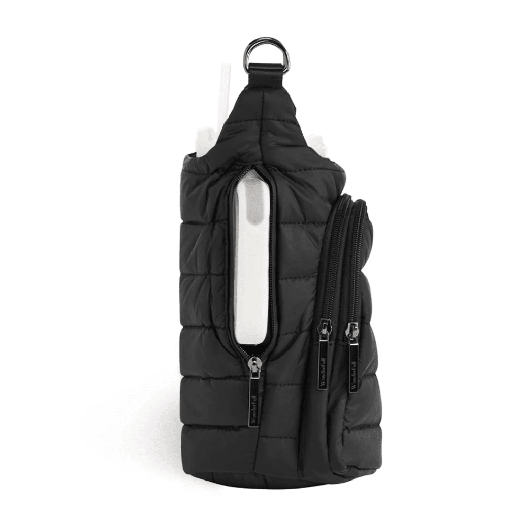 HydroBag Handle Black Matte with Vegan Leather Trimmed Strap - White Farmhouse Flowers