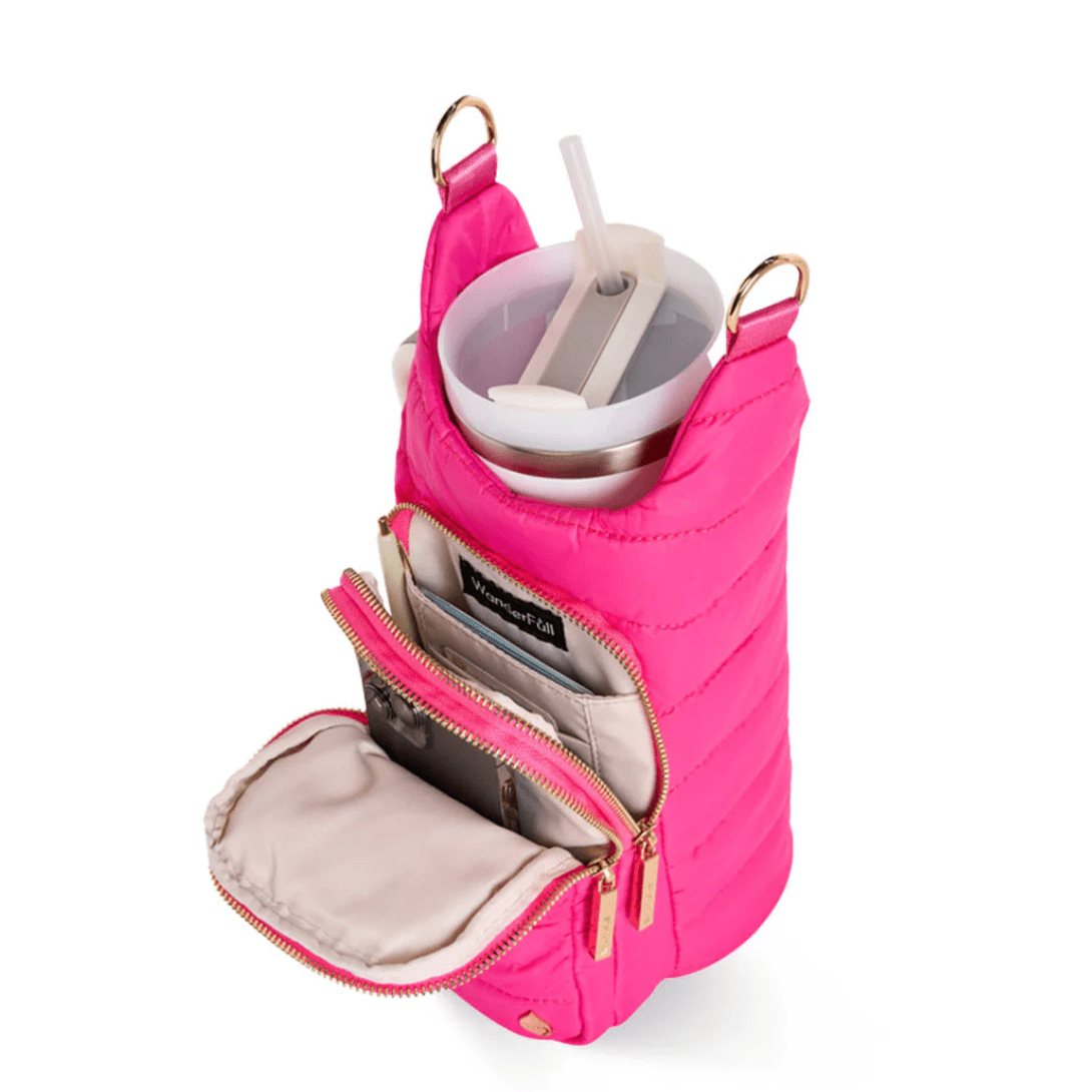 HydroBag Handle Bright Pink with Pink and Green Striped Strap - White Farmhouse Flowers