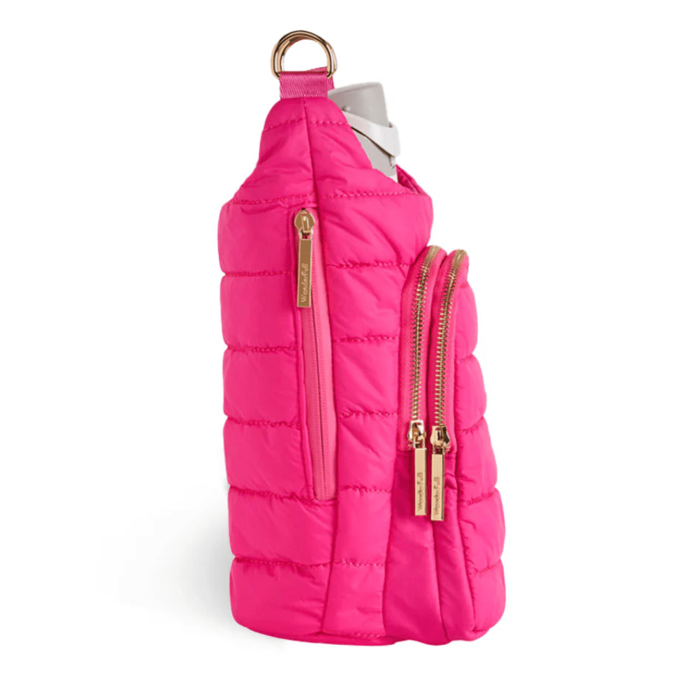 HydroBag Handle Bright Pink with Pink and Green Striped Strap - White Farmhouse Flowers