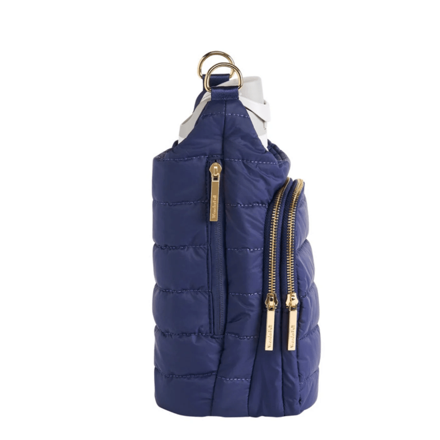 HydroBag Handle Navy Matte with Solid Vegan Strap - White Farmhouse Flowers