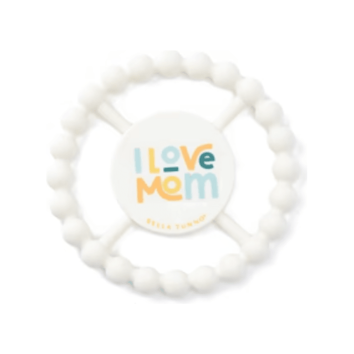 I Love Mom Teether - White Farmhouse Flowers