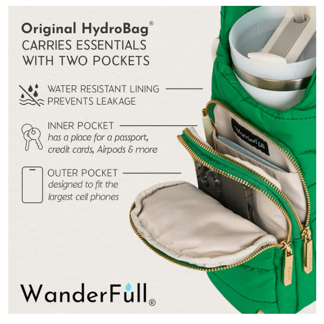 Kelly Green Matte HydroBag® with Pink and Green Strap - White Farmhouse Flowers