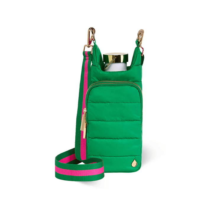 Kelly Green Matte HydroBag® with Pink and Green Strap - White Farmhouse Flowers