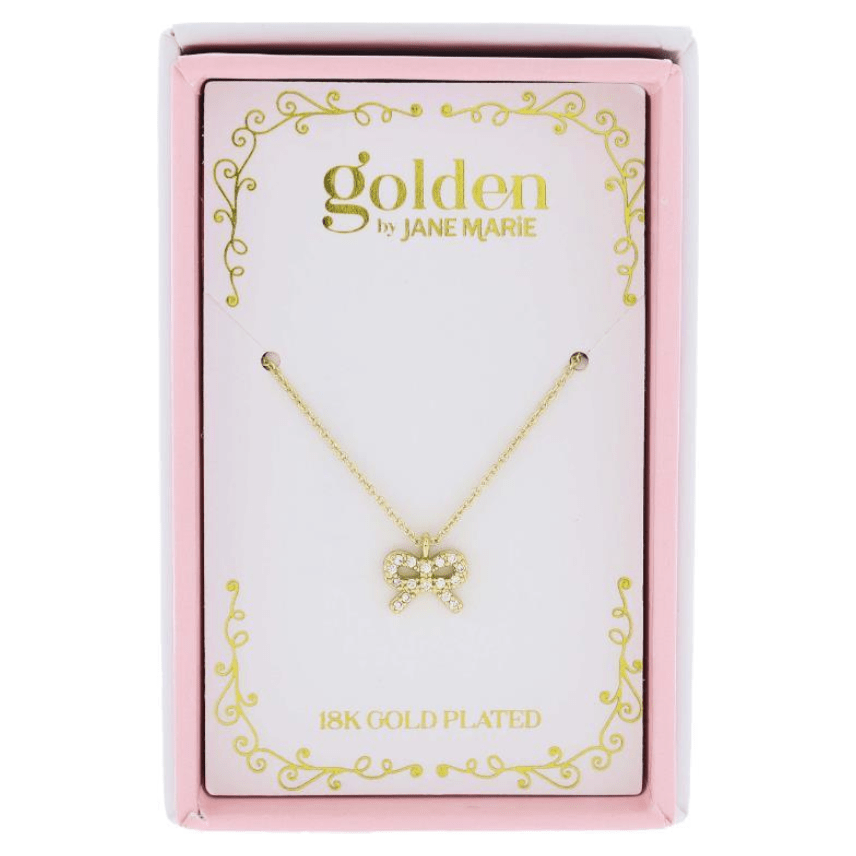 Kids 18K Gold Plated Mini Crystal Bow Necklace - White Farmhouse Flowers