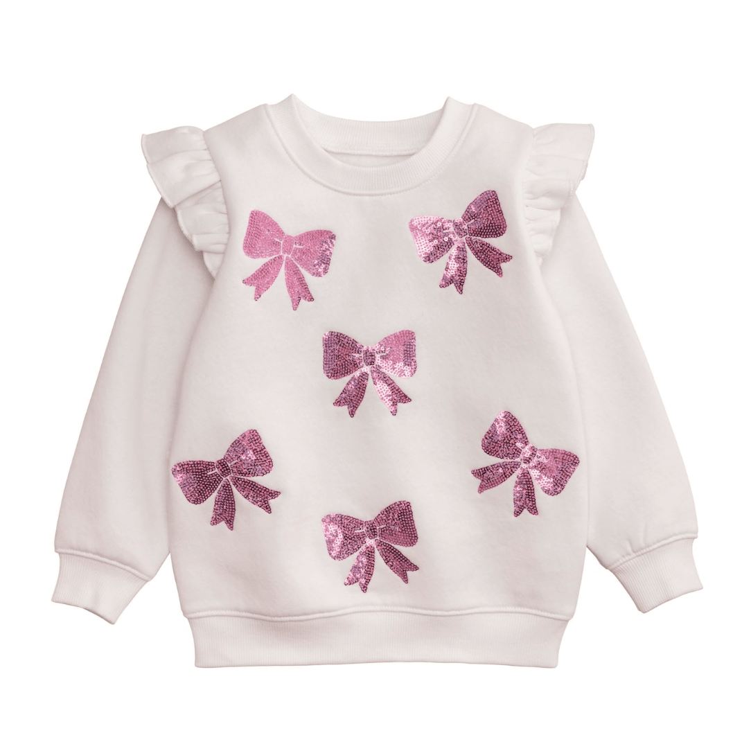 Kids Bow Sequin Sweatshirt - White Farmhouse Flowers