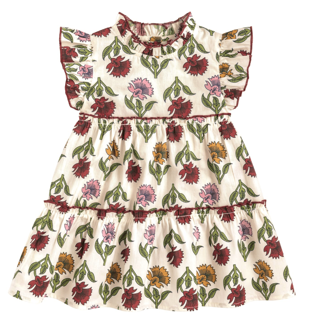Kids Multi Floral Ruffle Dress - White Farmhouse Flowers