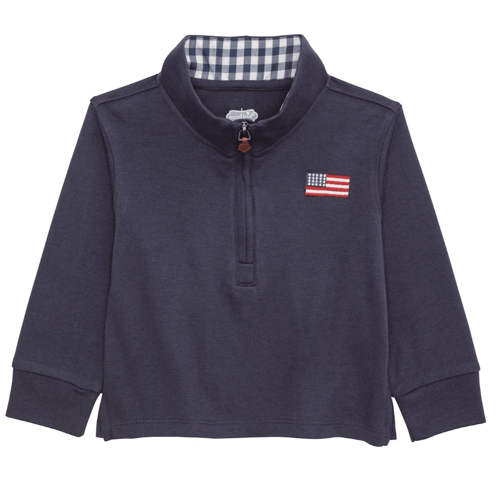 Kids Navy Blue Flag Quarter Zip Jacket - White Farmhouse Flowers