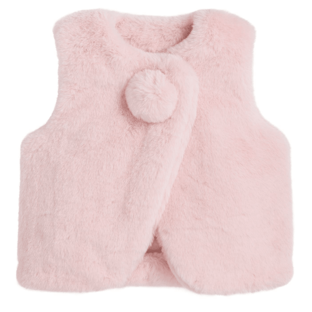 Kids Pink Fur Vest - White Farmhouse Flowers