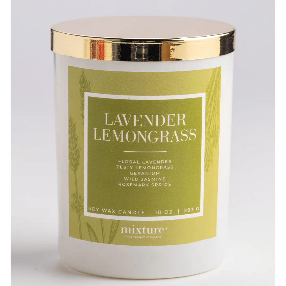 Lavender Lemongrass 10 oz Candle with Lid - White Farmhouse Flowers
