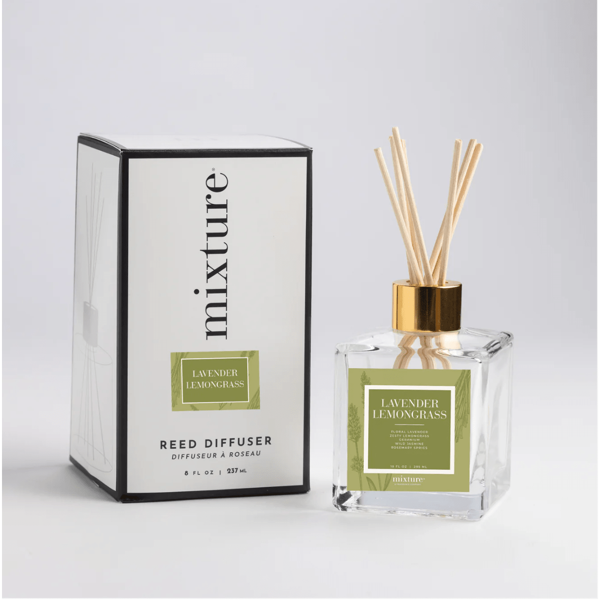 Lavender Lemongrass 10 oz Square Reed Diffuser - White Farmhouse Flowers