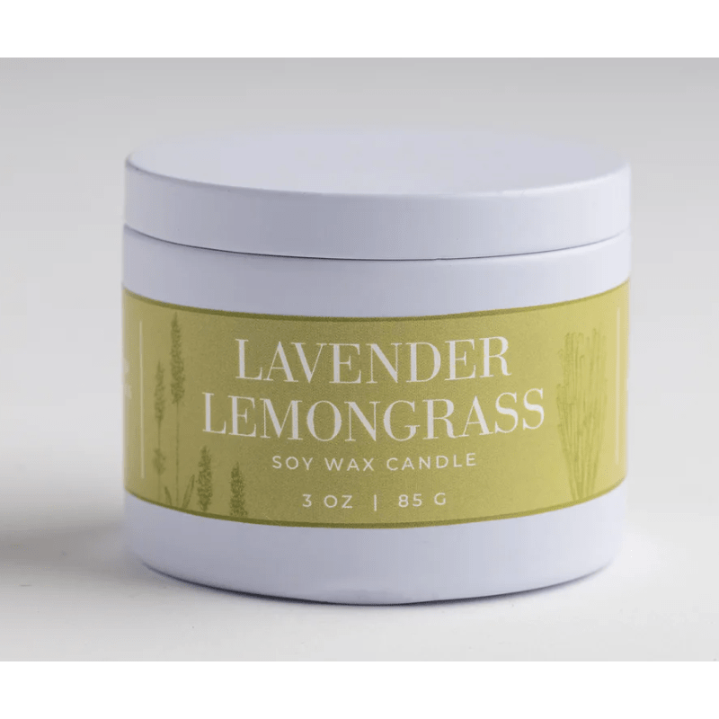 Lavender Lemongrass Mini Tin Soy Candle - White Farmhouse Flowers