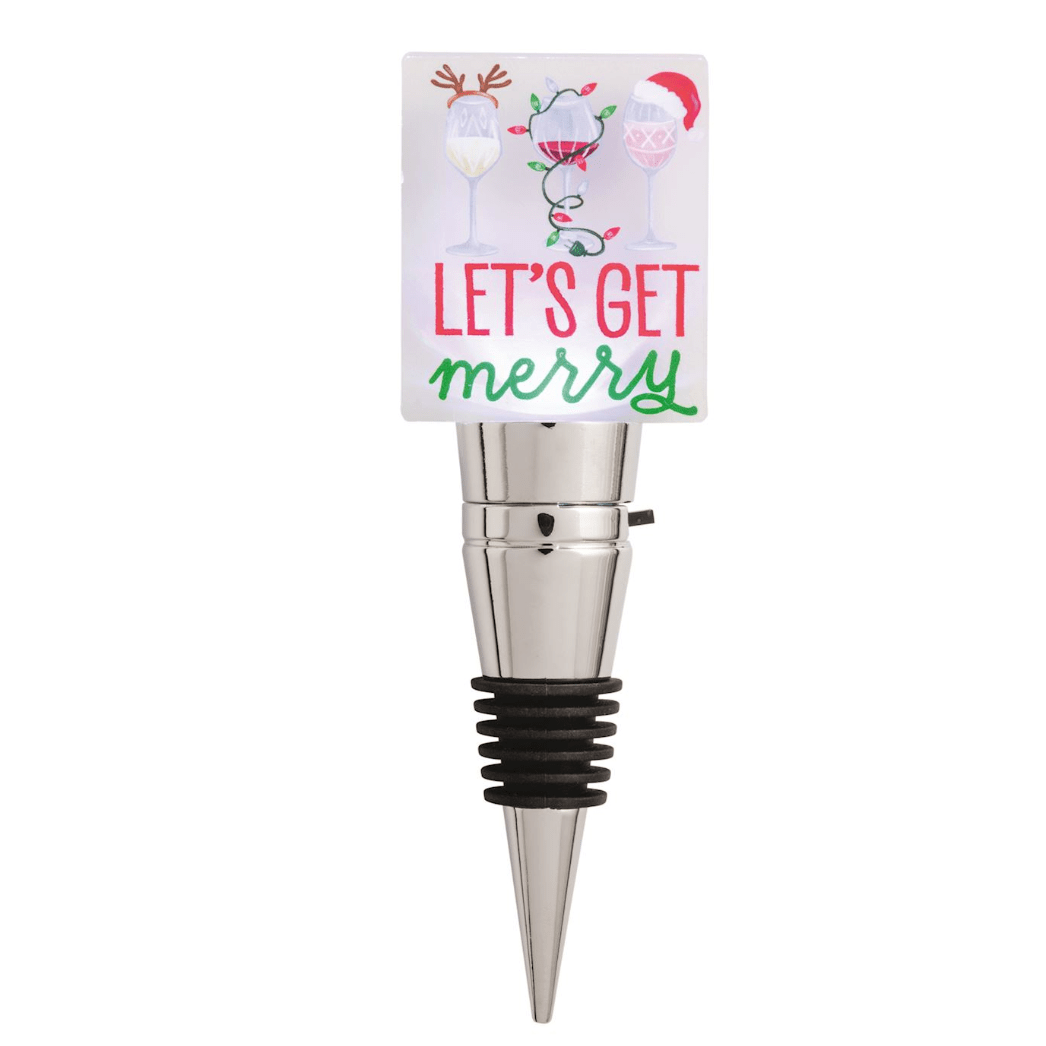 Lets Get Merry Plaque Bottle Stopper - White Farmhouse Flowers