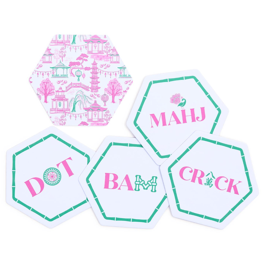 Let's Mahj Set of 24 Heavyweight Coasters - White Farmhouse Flowers