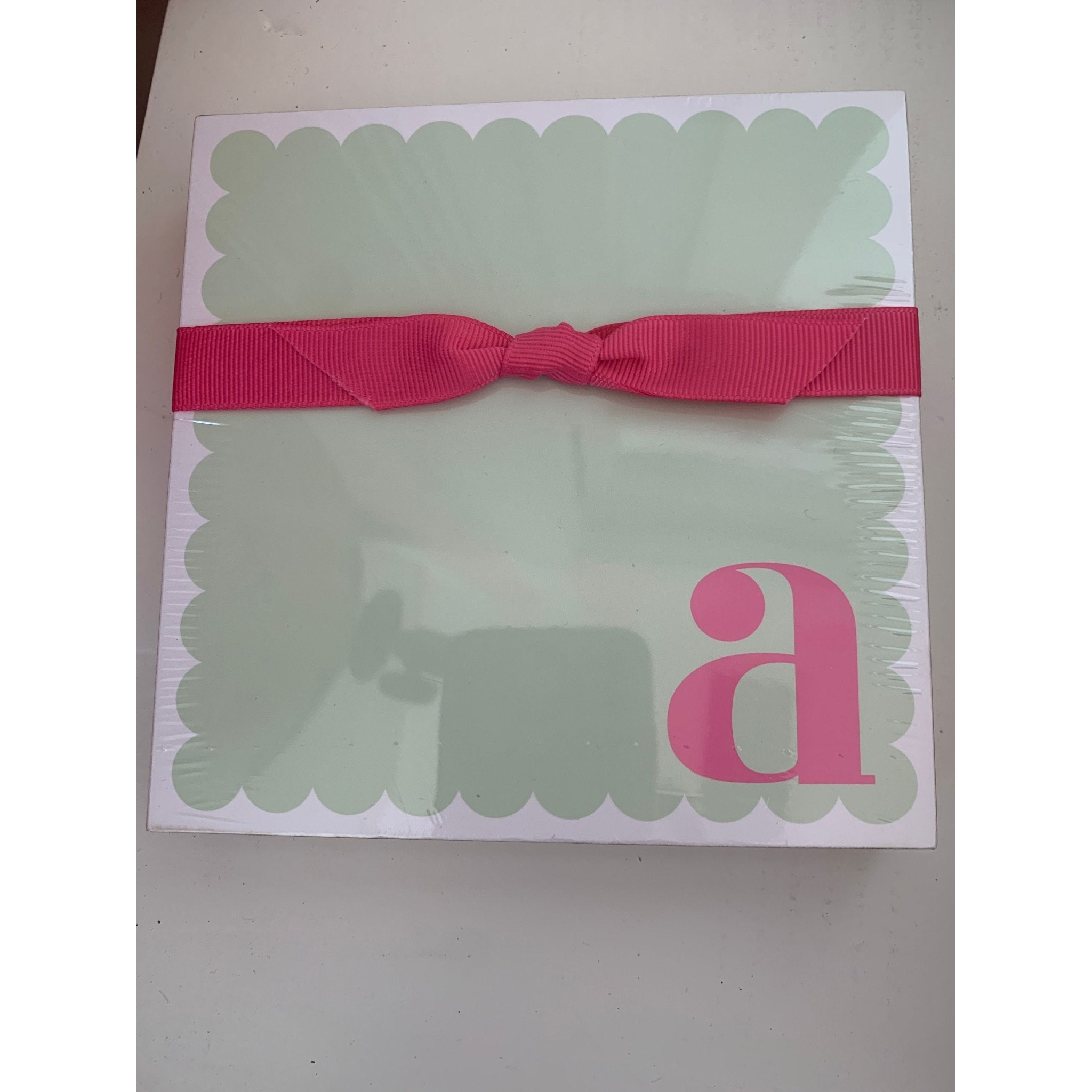 Letter A Scalloped Notepad with Pink Ribbon - White Farmhouse Flowers