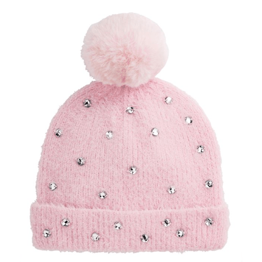 Light Pink Glitzy Beanie for Kids - White Farmhouse Flowers