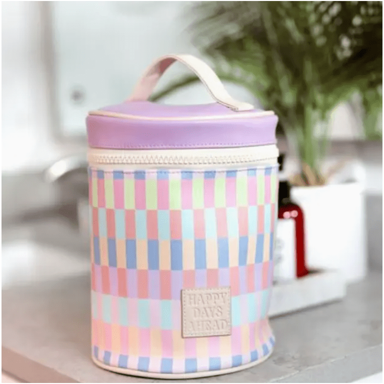 Lilac/Cream Barrel Organizer Toiletry Bag - Happy Days Ahead - White Farmhouse Flowers